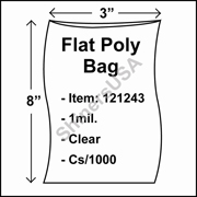 1 mil Flat Plastic Poly Bag 3" x 8" Clear cs/1000