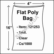 1 mil Flat Plastic Poly Bag 4" x 16" Clear cs/1000