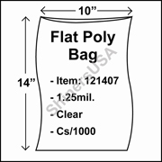 1.25 mil Flat Plastic Poly Bag 10" x 14" Clear cs/1000