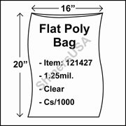 1.25 mil Flat Plastic Poly Bag 16" x 20" Clear cs/1000