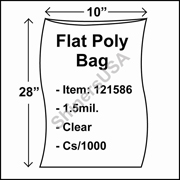 1.5 mil Flat Plastic Poly Bag 10" x 28" Clear cs/1000