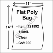 1.5 mil Flat Plastic Poly Bag 11" x 14" Clear cs/1000