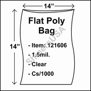 1.5 mil Flat Plastic Poly Bag 14" x 14" Clear cs/1000