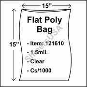 1.5 mil Flat Plastic Poly Bag 15" x 15" Clear cs/1000