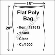 1.5 mil Flat Plastic Poly Bag 15" x 20" Clear cs/1000