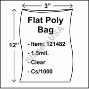 1.5 mil Flat Plastic Poly Bag 3" x 12" Clear cs/1000