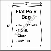 1.5 mil Flat Plastic Poly Bag 3" x 5" Clear cs/1000