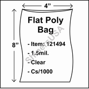 1.5 mil Flat Plastic Poly Bag 4" x 8" Clear cs/1000