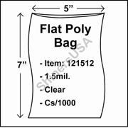 1.5 mil Flat Plastic Poly Bag 5" x 7" Clear cs/1000