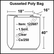 1.5 mil Gusseted Plastic Poly Bag 18" x 16" x 40" Clear cs/250