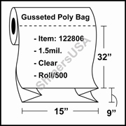 1.5-mil Gusseted Poly Bag 15" x 9" x 32" Clear - RL/500