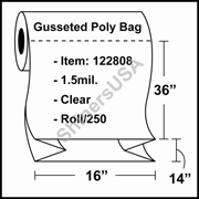 1.5-mil Gusseted Poly Bag 16" x 14" x 36" Clear - RL/250