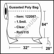 1.5-mil Gusseted Poly Bag 32" x 28" x 84" Clear - RL/115