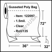 1.5-mil Gusseted Poly Bag 36" x 32" x 72" Clear RL/135