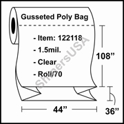 1.5-mil Gusseted Poly Bag 44" x 36" x 108" Clear - RL/70