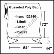 1.5-mil Gusseted Poly Bag 54" x 44" x 72" Clear - RL/75