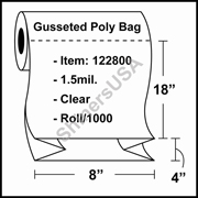 1.5-mil Gusseted Poly Bag 8" x 4" x 18" Clear - RL/1000