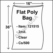 2 mil Flat Plastic Poly Bag 16" x 36" Clear cs/500