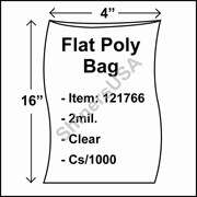 2 mil Flat Plastic Poly Bag 4" x 16" Clear cs/1000