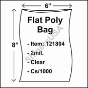 2 mil Flat Plastic Poly Bag 6" x 8" Clear cs/1000