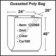 2 mil Gusseted Plastic Poly Bag 24" x 20" x 48" Clear cs/100