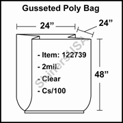 2 mil Gusseted Plastic Poly Bag 24" x 24" x 48" Clear cs/100