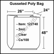 2 mil Gusseted Plastic Poly Bag 26" x 24" x 48" Clear cs/100