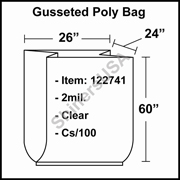 2 mil Gusseted Plastic Poly Bag 26" x 24" x 60" Clear cs/100