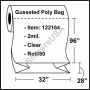 2 mil Gusseted Plastic Poly Bag 32" x 28" x 96" Clear - RL/80