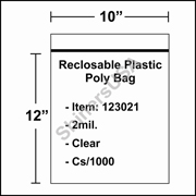 2 mil Reclosable Plastic Poly Bag 10" x 12" Clear cs/1000