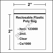 2 mil Reclosable Plastic Poly Bag 2" x 2" Clear cs/1000