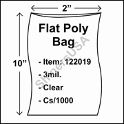 3 mil Flat Plastic Poly Bag 2" x 10" Clear cs/1000