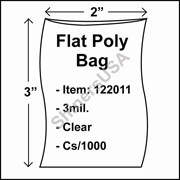 3 mil Flat Plastic Poly Bag 2" x 3" Clear cs/1000