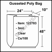 3 mil Gusseted Plastic Poly Bag 24" x 10" x 48" Clear cs/100