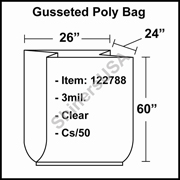 3 mil Gusseted Plastic Poly Bag 26" x 24" x 60" Clear cs/50