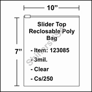 3 mil Slider Top Reclosable Poly Bag 10" x 7" Clear cs/250