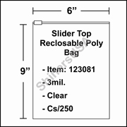 3 mil Slider Top Reclosable Poly Bag 6" x 9" Clear cs/250