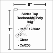 3 mil Slider Top Reclosable Poly Bag 8" x 7" Clear cs/250