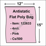 4 mil Antistatic Flat Poly Bag 12" x 15" Pink cs/500