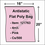 4 mil Antistatic Flat Poly Bag 16" x 20" Pink cs/500