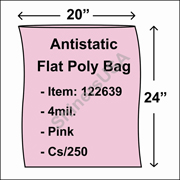 4 mil Antistatic Flat Poly Bag 20" x 24" Pink cs/250