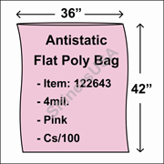 4 mil Antistatic Flat Poly Bag 36" x 42" Pink cs/100