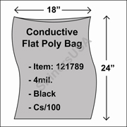 4 mil Conductive Flat Poly Bag 18" x 24" Black cs/100