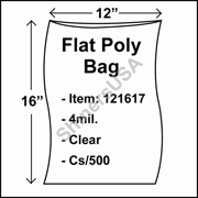 4 mil Flat Plastic Poly Bag 12" x 16" Clear cs/500