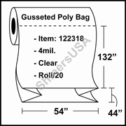 4 mil Gusseted Plastic Poly Bag 54" x 44" x 132" Clear - RL/20