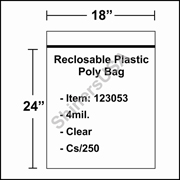 4 mil Reclosable Plastic Poly Bag 18" x 24" Clear cs/250