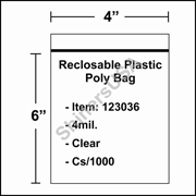 4 mil Reclosable Plastic Poly Bag 4" x 6" Clear cs/1000