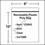 4 mil Reclosable Plastic Poly Bag 6" x 10" Clear cs/1000