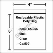 6 mil Reclosable Plastic Poly Bag 4" x 6" Clear cs/500